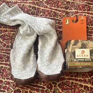 Acorn Gray and Brown Slipper Socks
